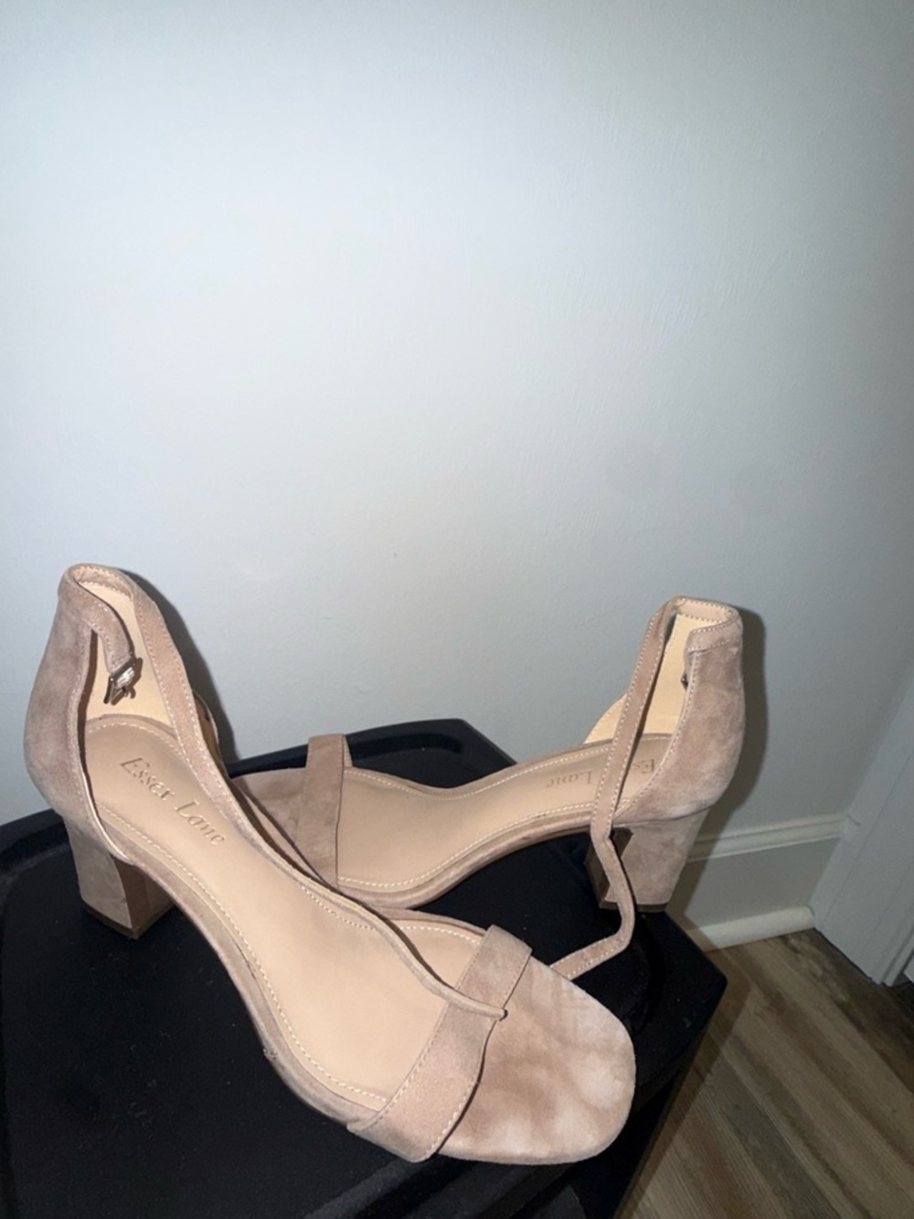 Essex Lane Taupe Suede Ankle-Strap Block Heels